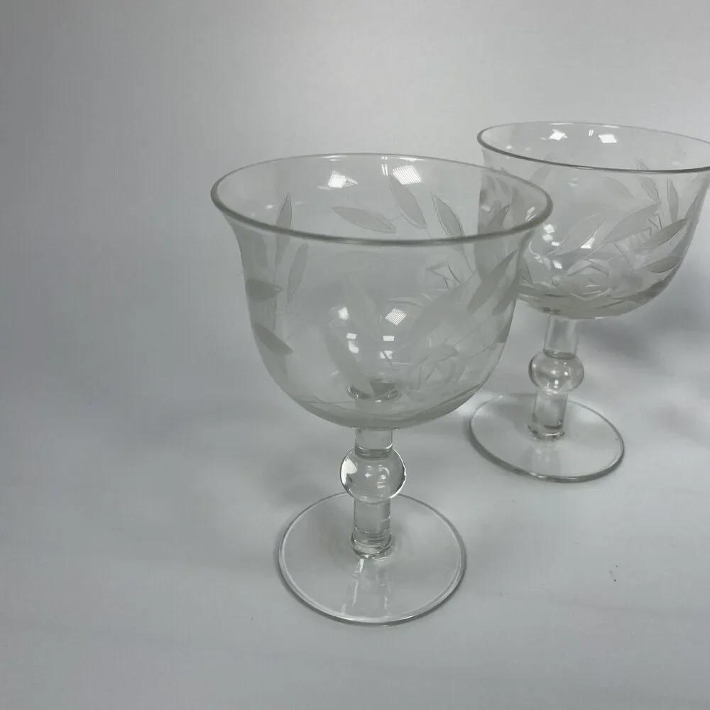 Vintage Crystal Etched Rose Flower Dessert Sherbet Cups Glasses Set of 5 1940’s